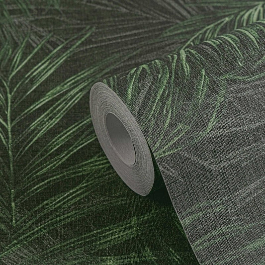 Palm Leaf Motif Wallpaper - Green/Grey - Michalsky Living - 39981-4 - Premier Wallcovering