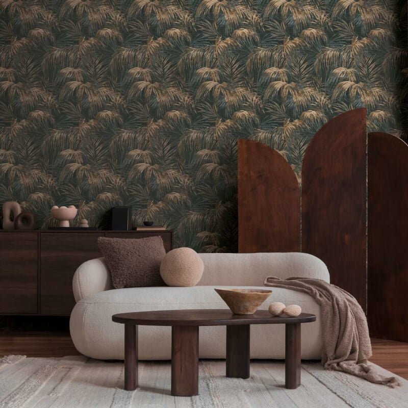 Palm Leaf Motif Wallpaper - Brown/Beige - Michalsky Living - 39981-2 - Premier Wallcovering