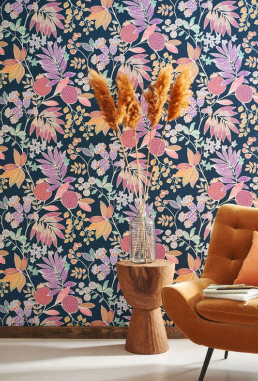 Palm Springs California Wallpaper - Indigo And Peche - Casadeco - 88806565 - Premier Wallcovering