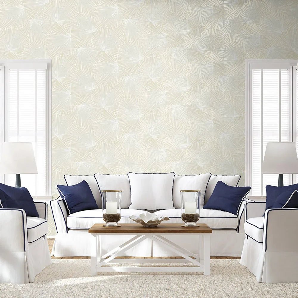 Palmate Leaf Frond Wallpaper - Pearl - NextWall - NW60100 - Premier Wallcovering