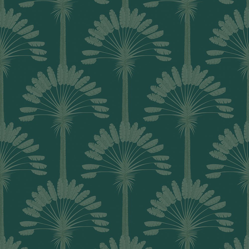 Palmette Wallpaper - Rustic Green on Teal - LAN100196 - Lucie Annabel - Premier Wallcovering
