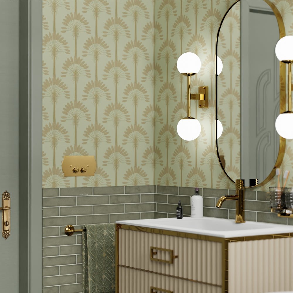 Palmette Wallpaper - Olive and Gold - LAN100193 - Lucie Annabel - Premier Wallcovering
