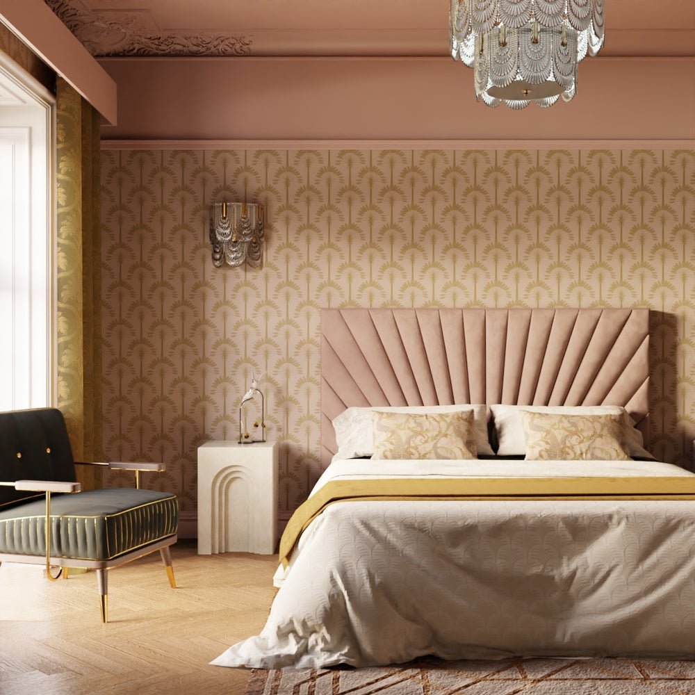 Palmette Wallpaper - Dusty Pink and Gold - LAN100195 - Lucie Annabel - Premier Wallcovering