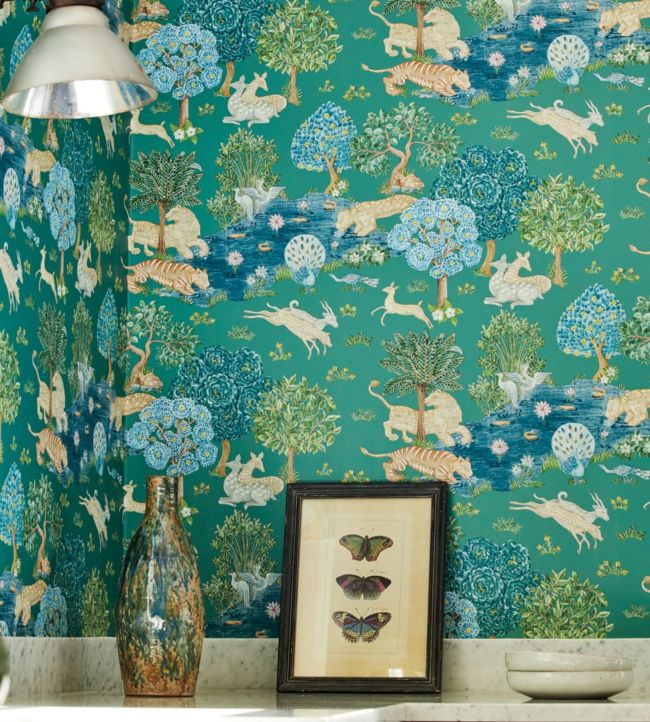 Pamir Garden Wallpaper - Teal/Peacock - DCPW216765 - Sanderson - Premier Wallcovering