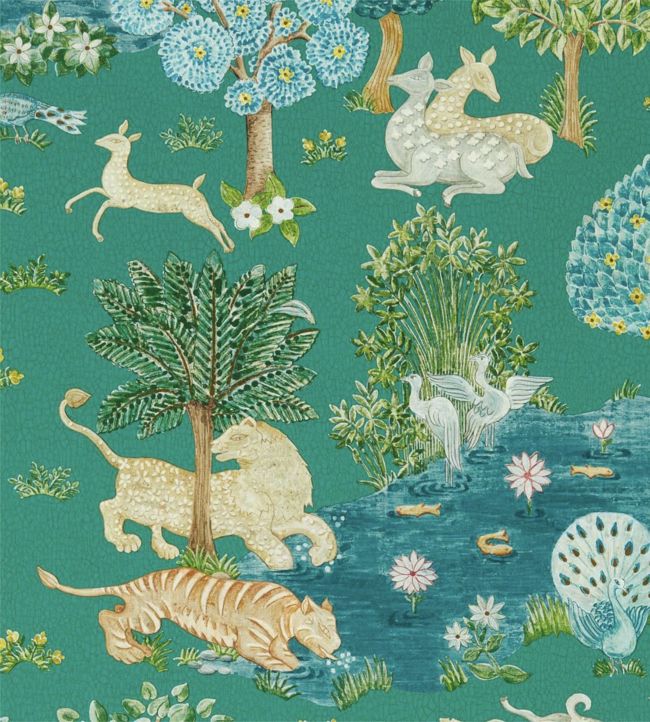 Pamir Garden Wallpaper - Teal/Peacock - DCPW216765 - Sanderson - Premier Wallcovering