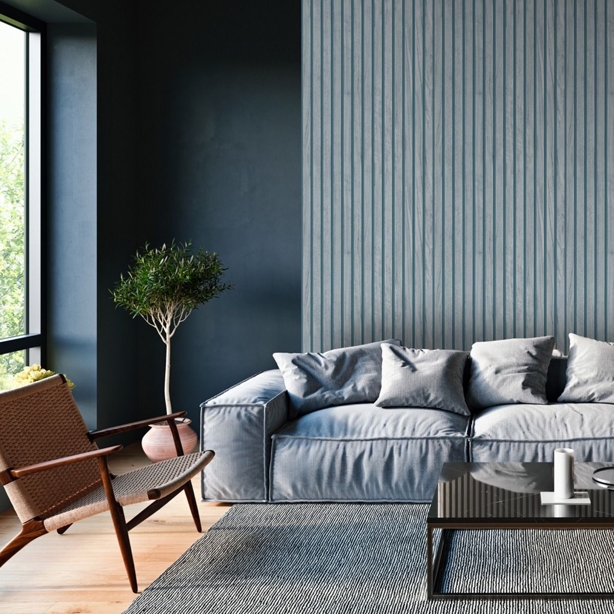 Panacea Wood Slats Wallpaper - Blue - Belgravia - 1164 - Premier Wallcovering