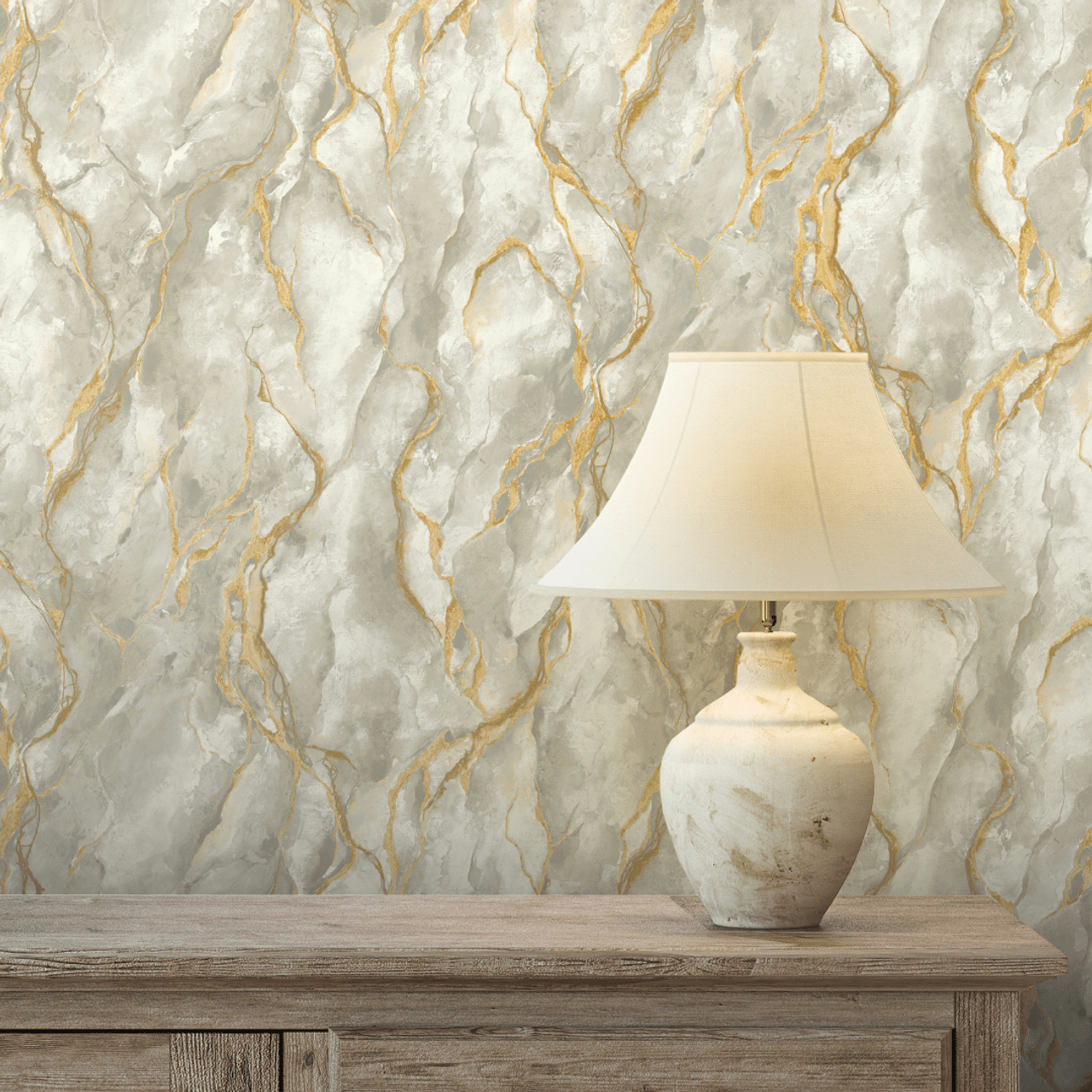 Pandora Vasari Wallpaper - Grey & Gold - Rasch - 400129 - Premier Wallcovering