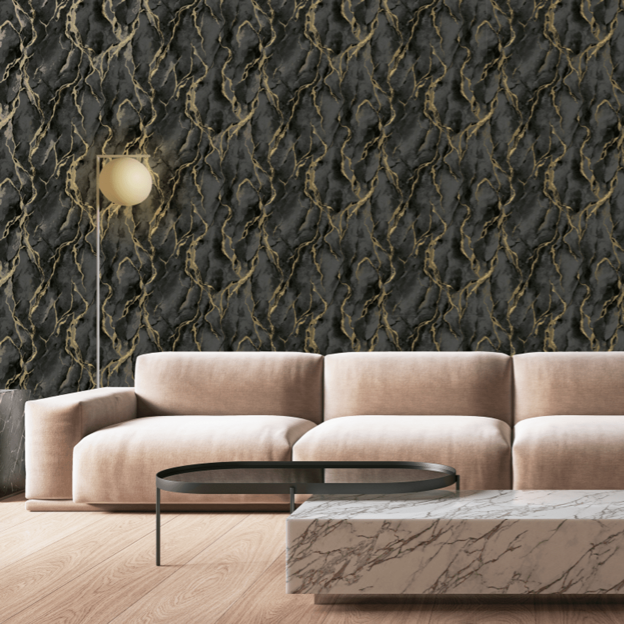 Pandora Vasari Wallpaper - Black & Gold - Rasch - 400136 - Premier Wallcovering
