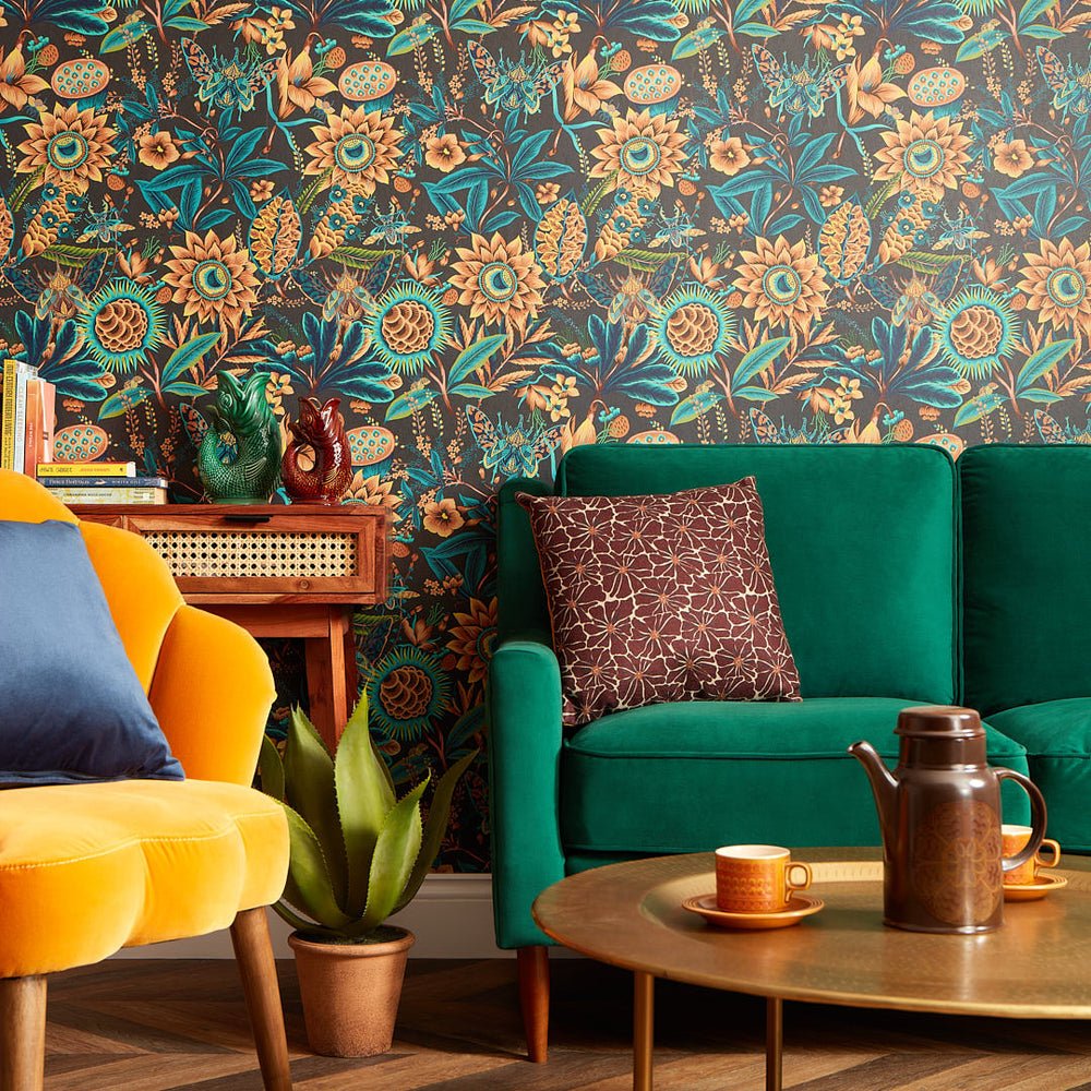 Pandora Wallpaper - Emerald, Teal & Ochre - Lust Home - LH900384 - Premier Wallcovering