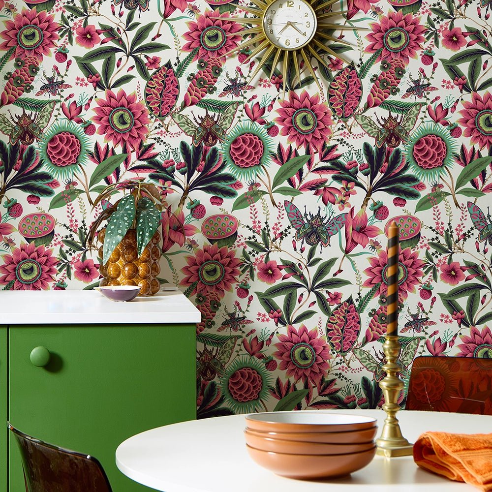 Pandora Wallpaper - Hot Pink, Forest Green & Cream - Lust Home - LH900594 - Premier Wallcovering