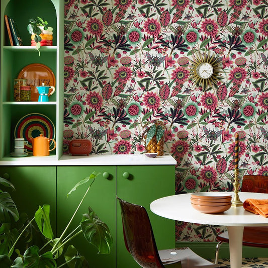 Pandora Wallpaper - Hot Pink, Forest Green & Cream - Lust Home - LH900594 - Premier Wallcovering