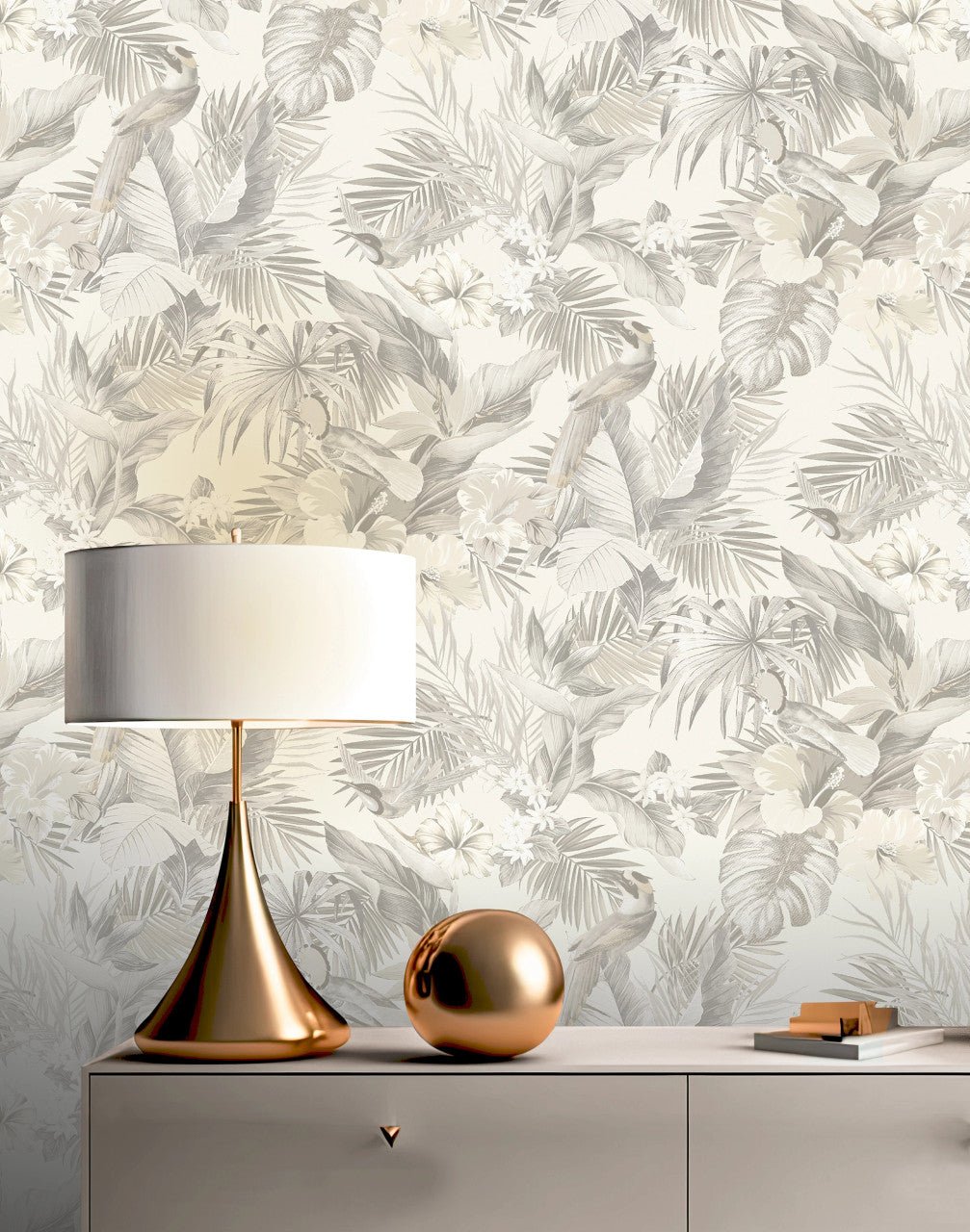 Paradise Birds Vasari Wallpaper - Neutral - Rasch - 539080 - Premier Wallcovering