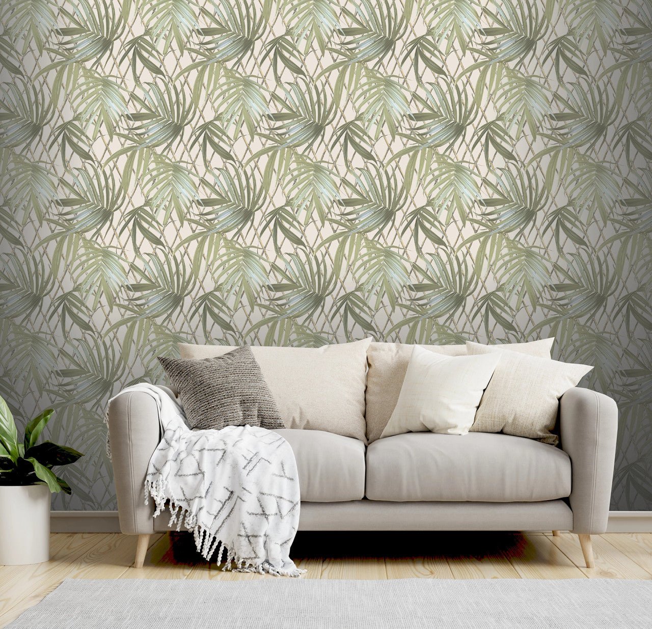 Paradise Palm Vasari Wallpaper - Green - Rasch - 539561 - Premier Wallcovering