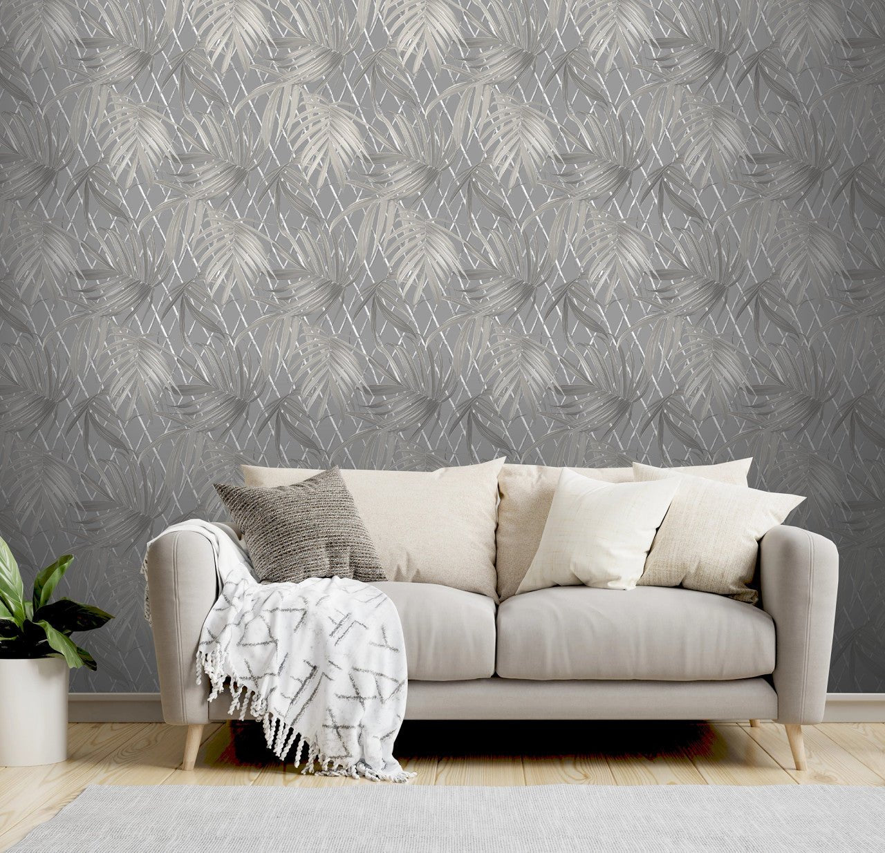 Paradise Palm Vasari Wallpaper - Grey - Rasch - 539547 - Premier Wallcovering