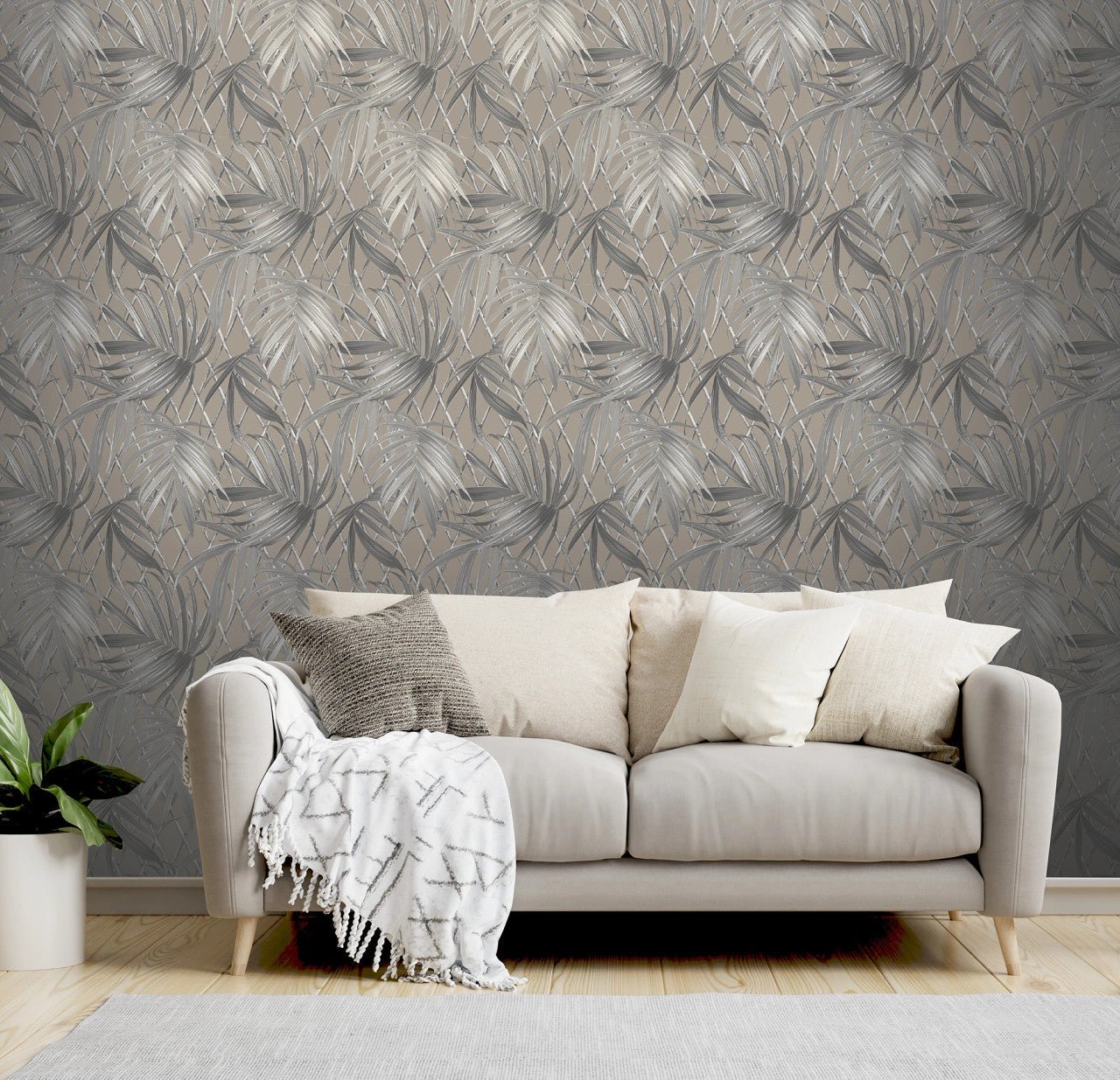 Paradise Palm Vasari Wallpaper - Taupe - Rasch - 539554 - Premier Wallcovering