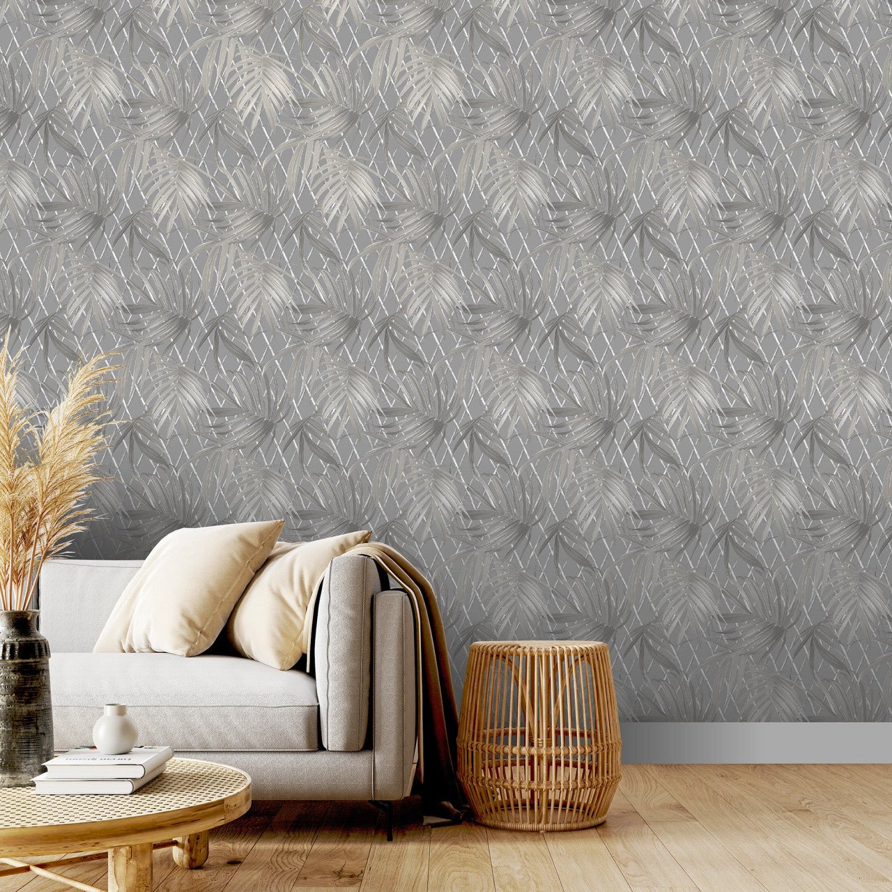 Paradise Palm Vasari Wallpaper - Grey - Rasch - 539547 - Premier Wallcovering