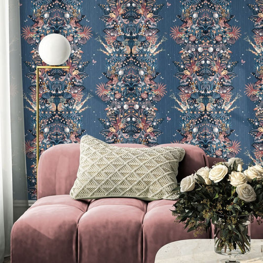 Paradise Party Wallpaper - Blueberry Rose - Brand McKenzie - BMGI006/07A - Premier Wallcovering