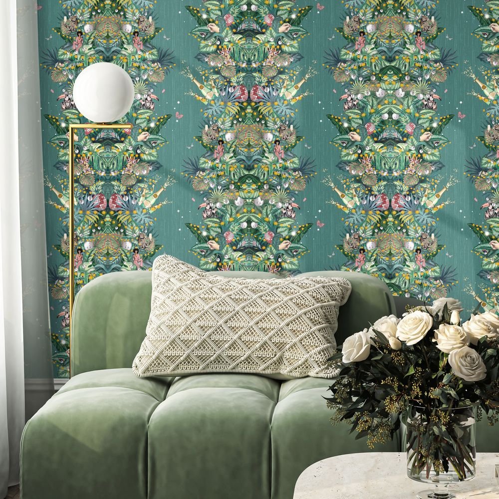 Paradise Party Wallpaper - Eucalyptus - Brand McKenzie - BMGI006/07B - Premier Wallcovering
