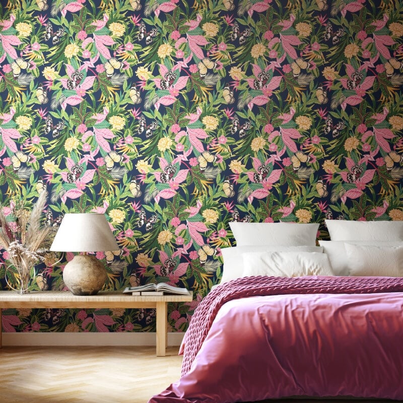 Paradise Wallpaper - Indigo/Pink - Hoopla Walls - HWA1195W - Premier Wallcovering