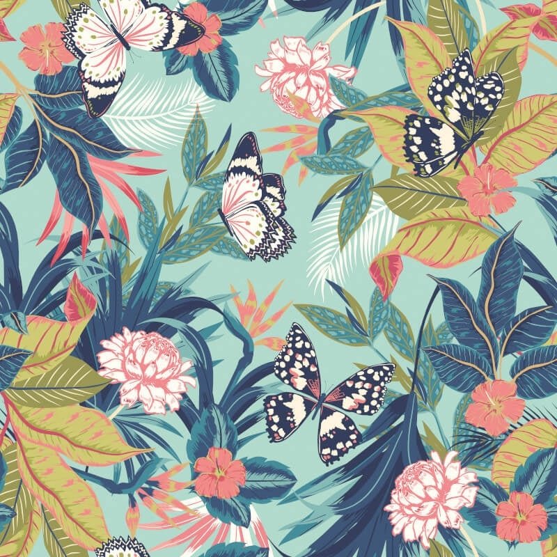Paradise Wallpaper - Aqua/Rouge - Hoopla Walls - HWA1194W - Premier Wallcovering