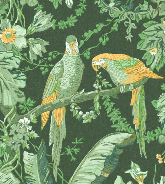 Parrot Talk Fabric - Lush Green - Woodchip & Magnolia - WMF - 322 - 02VD - Premier Wallcovering