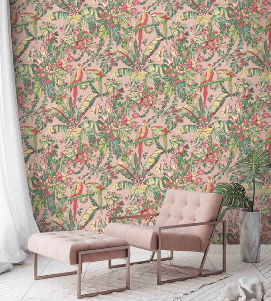 Parrot Talk Wallpaper - Sunset Pink - Woodchip & Magnolia - WM - 322 - 04R - Premier Wallcovering