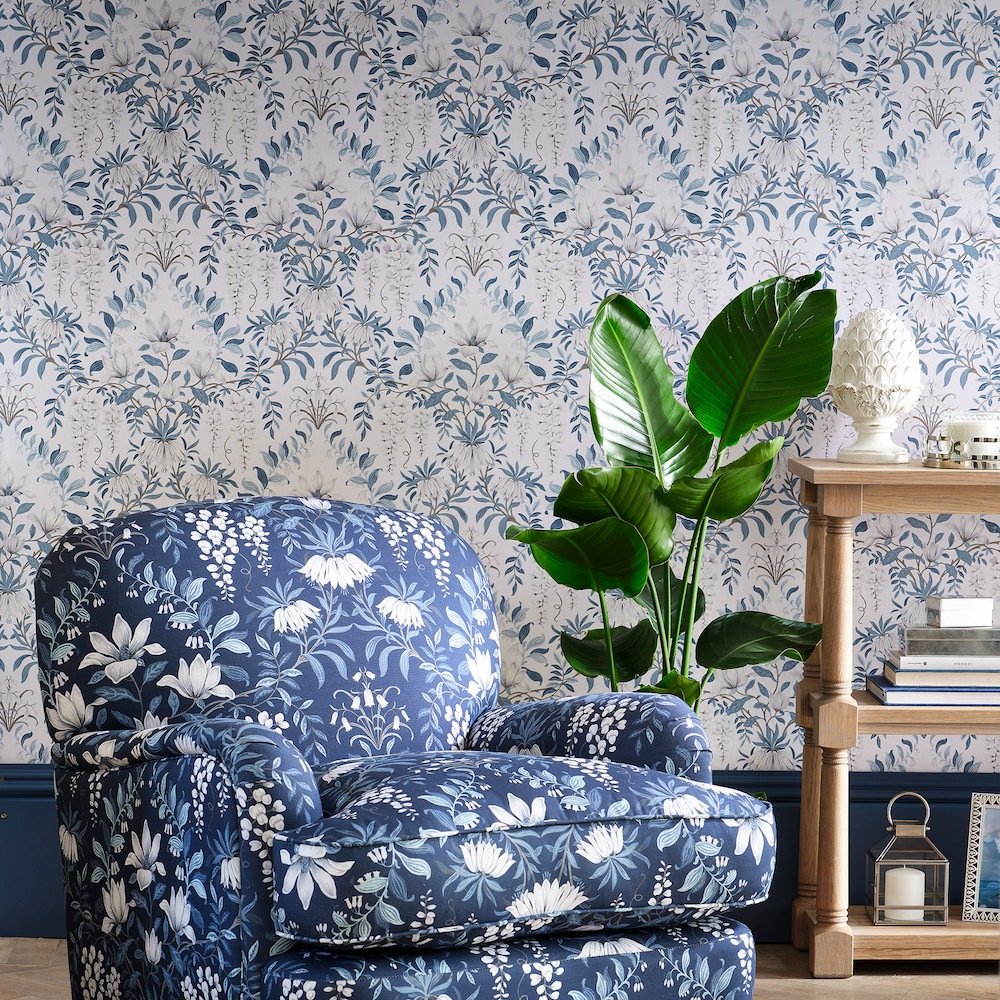 Parterre Wallpaper - Off White/Seaspray - Laura Ashley - 113405 - Premier Wallcovering