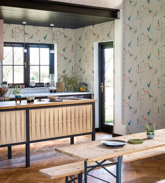 Passaro Wallpaper - Rose / Steel - NJAP111924 - Scion - Premier Wallcovering