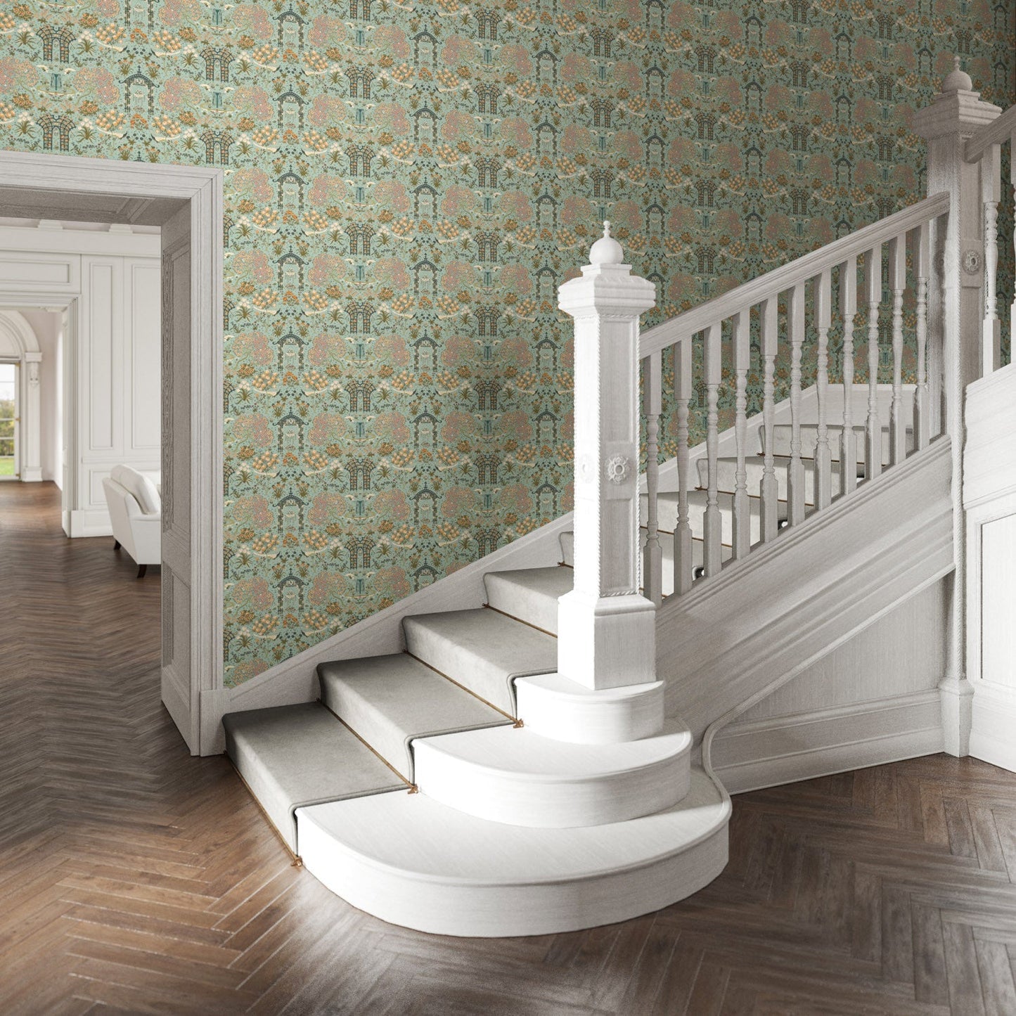 Pavone Wallpaper - Aqua - Warner House - Premier Wallcovering