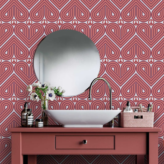 Peace and Love Wallpaper - Deep Red & Coral Red - Lust Home - LH900079 - Premier Wallcovering