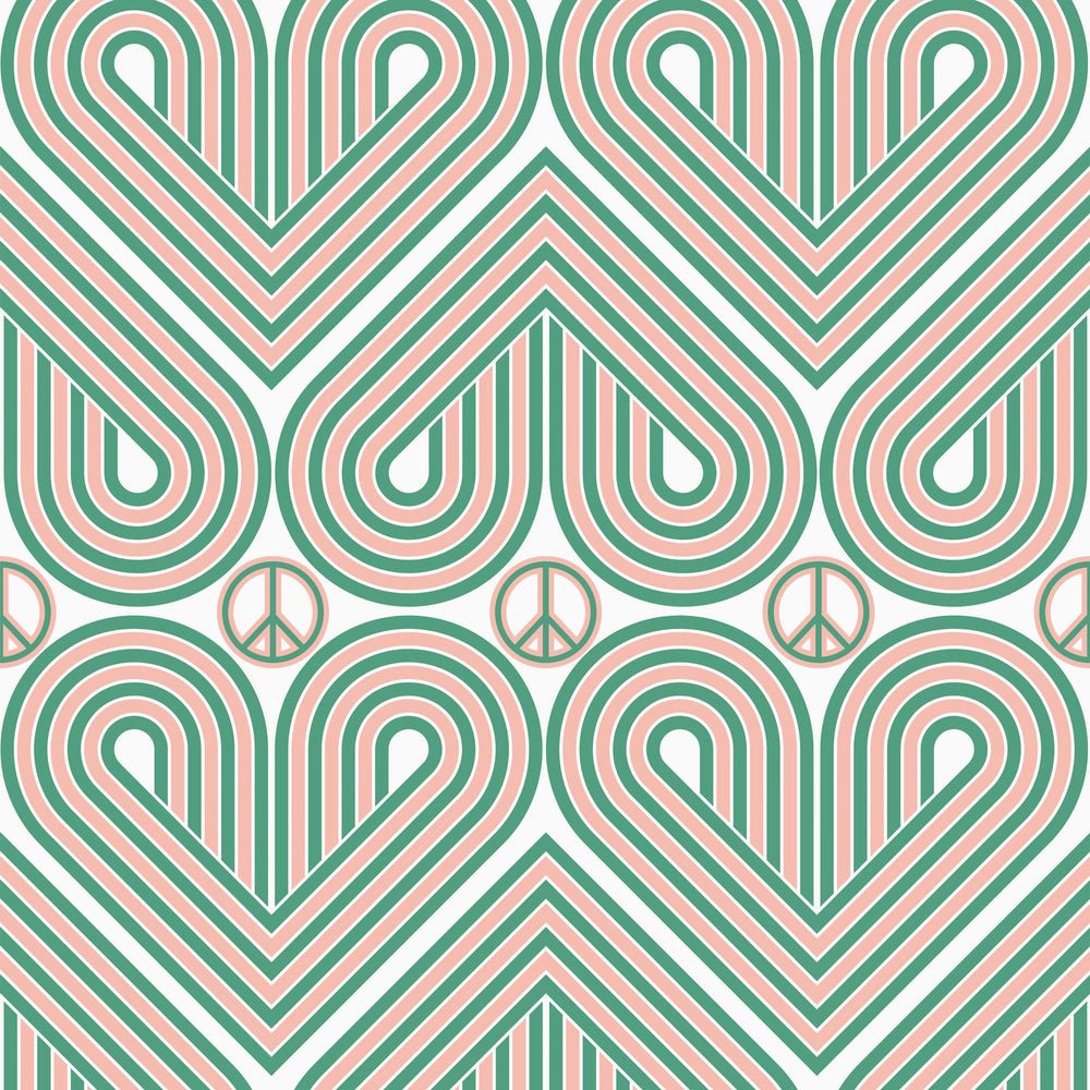 Peace and Love Wallpaper - Mint Green & Peach - Lust Home - LH900080 - Premier Wallcovering