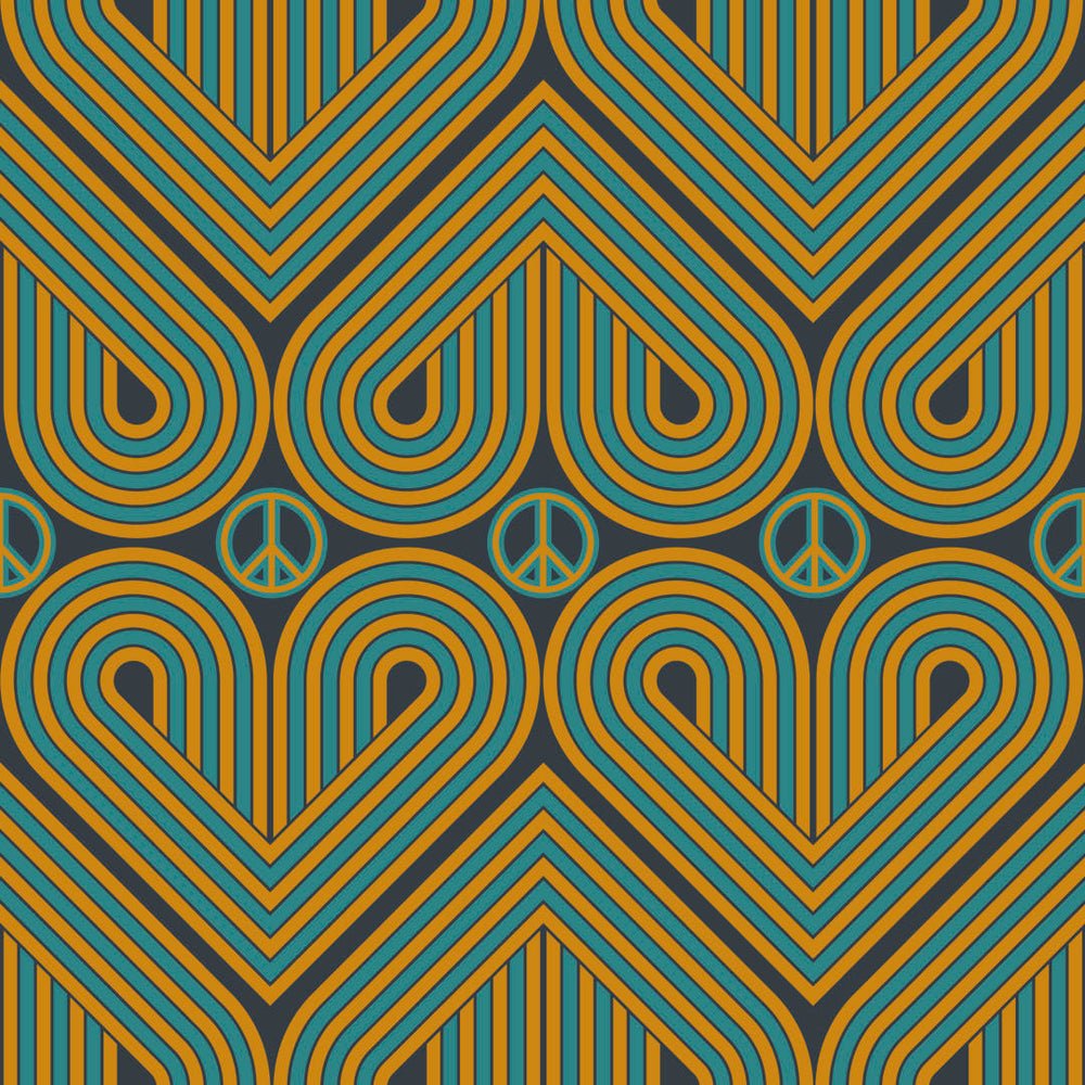 Peace and Love Wallpaper - Mustard & Teal on Silent Cave - Lust Home - LH900465 - Premier Wallcovering
