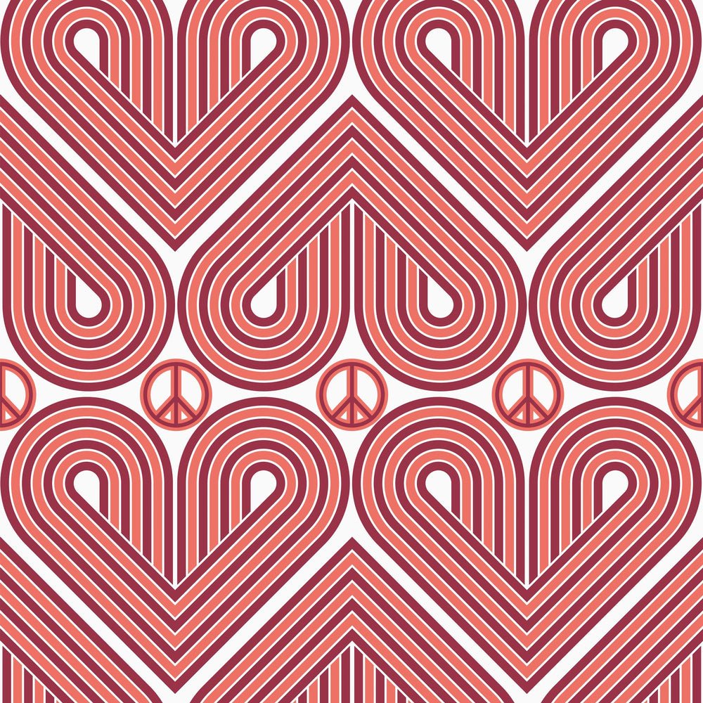 Peace and Love Wallpaper - Deep Red & Coral Red - Lust Home - LH900079 - Premier Wallcovering