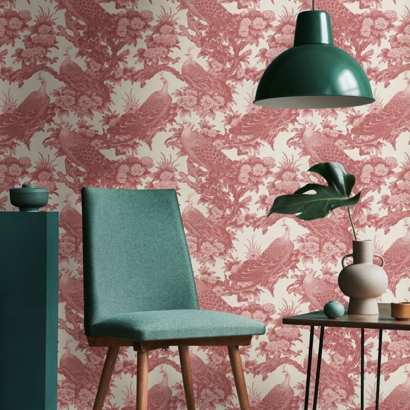 Peacock Garden Wallpaper - Red/Cream - Michalsky Living - 39982-4 - Premier Wallcovering