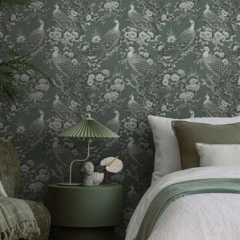 Peacock Garden Wallpaper - Grey/Black - Michalsky Living - 39981-5 - Premier Wallcovering