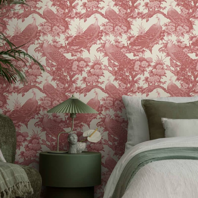 Peacock Garden Wallpaper - Red/Cream - Michalsky Living - 39982-4 - Premier Wallcovering