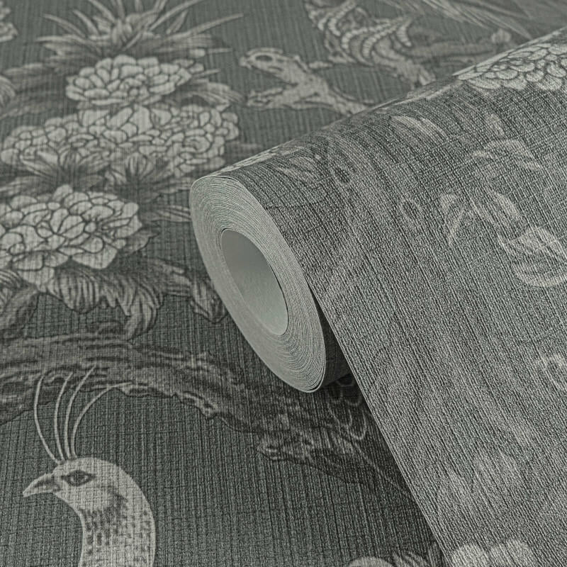 Peacock Garden Wallpaper - Grey/Black - Michalsky Living - 39981-5 - Premier Wallcovering