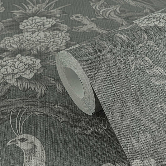 Peacock Garden Wallpaper - Grey/Black - Michalsky Living - 39981-5 - Premier Wallcovering