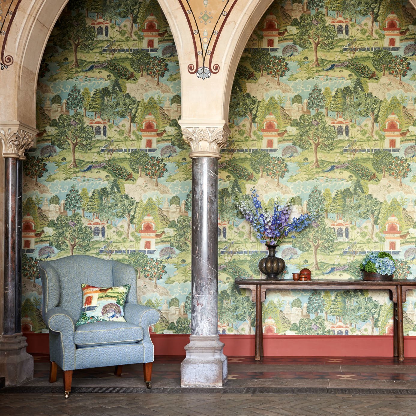 Peacock Garden Wallpaper - Linen/Silver - ZJAI311742 - Zoffany - Premier Wallcovering