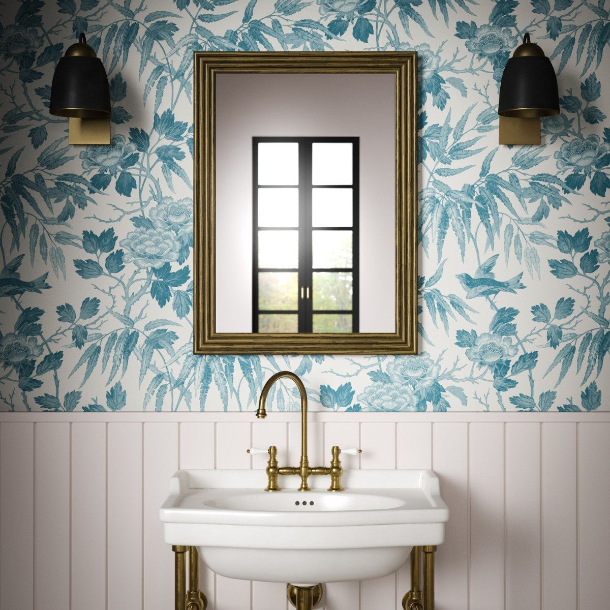 Peonies Wallpaper - Teal - Warner House - Premier Wallcovering