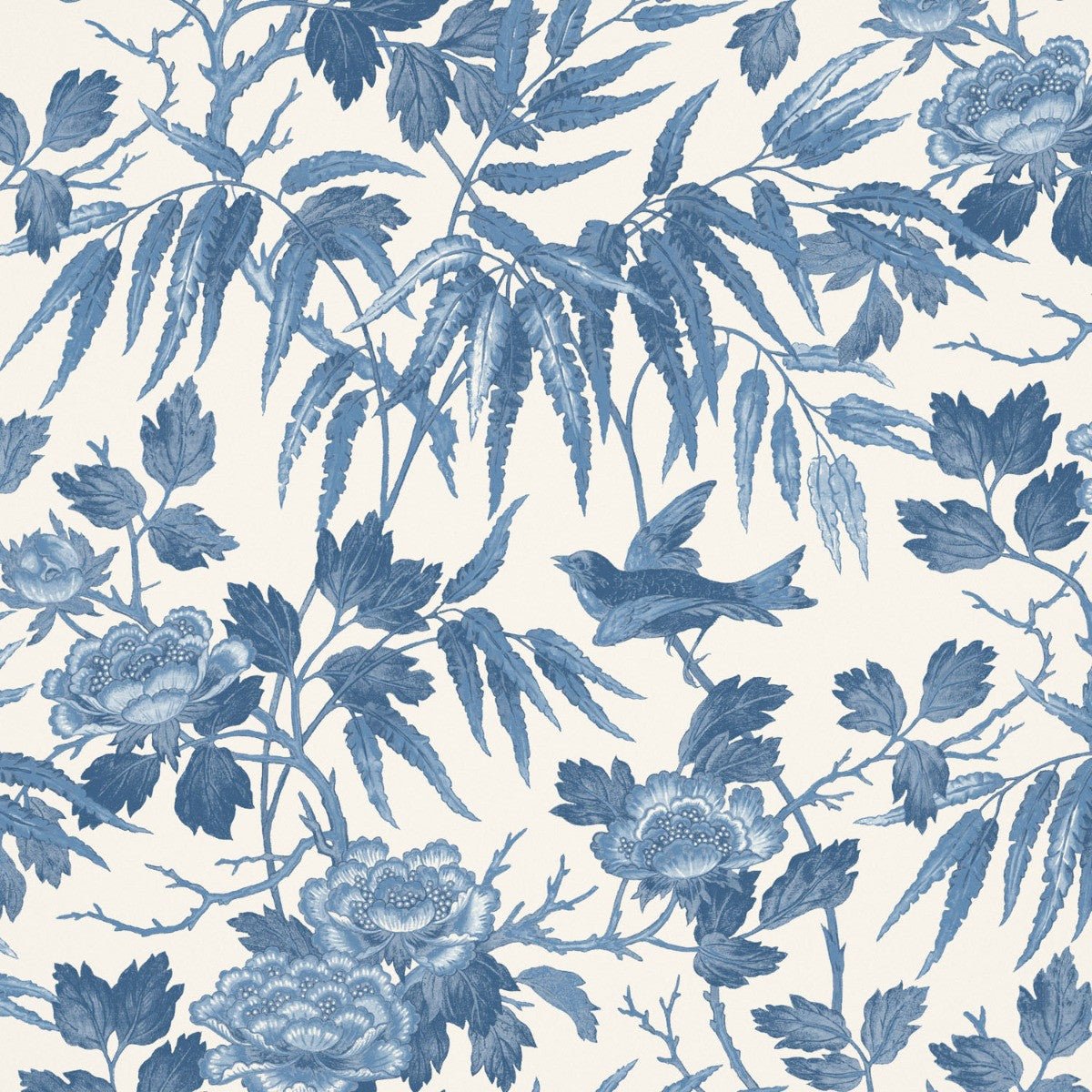 Peonies Wallpaper - China Blue - Warner House - Premier Wallcovering