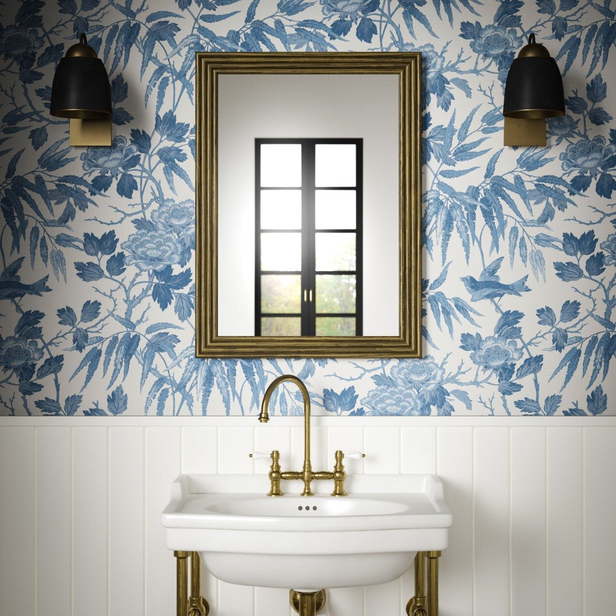 Peonies Wallpaper - China Blue - Warner House - Premier Wallcovering