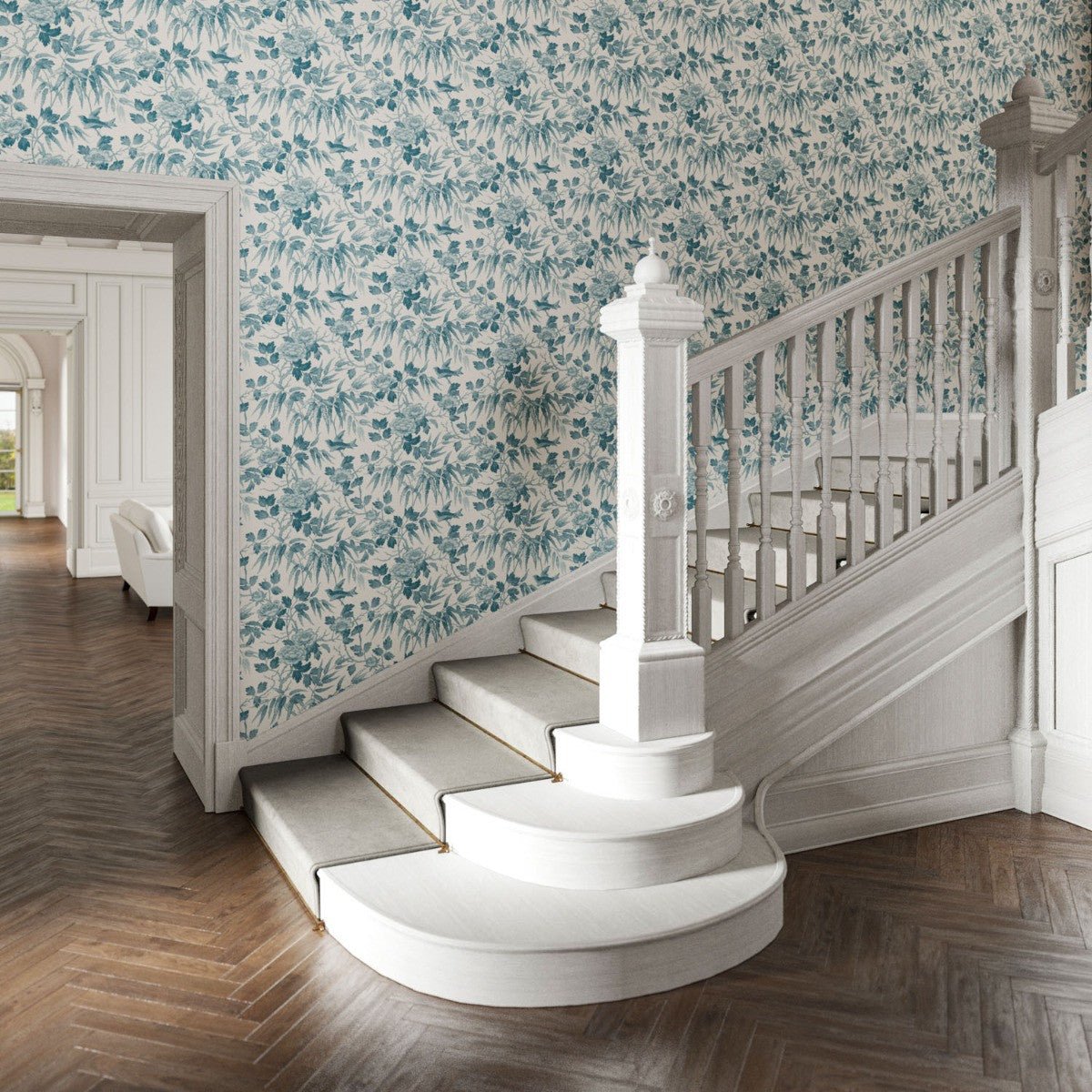 Peonies Wallpaper - Teal - Warner House - Premier Wallcovering