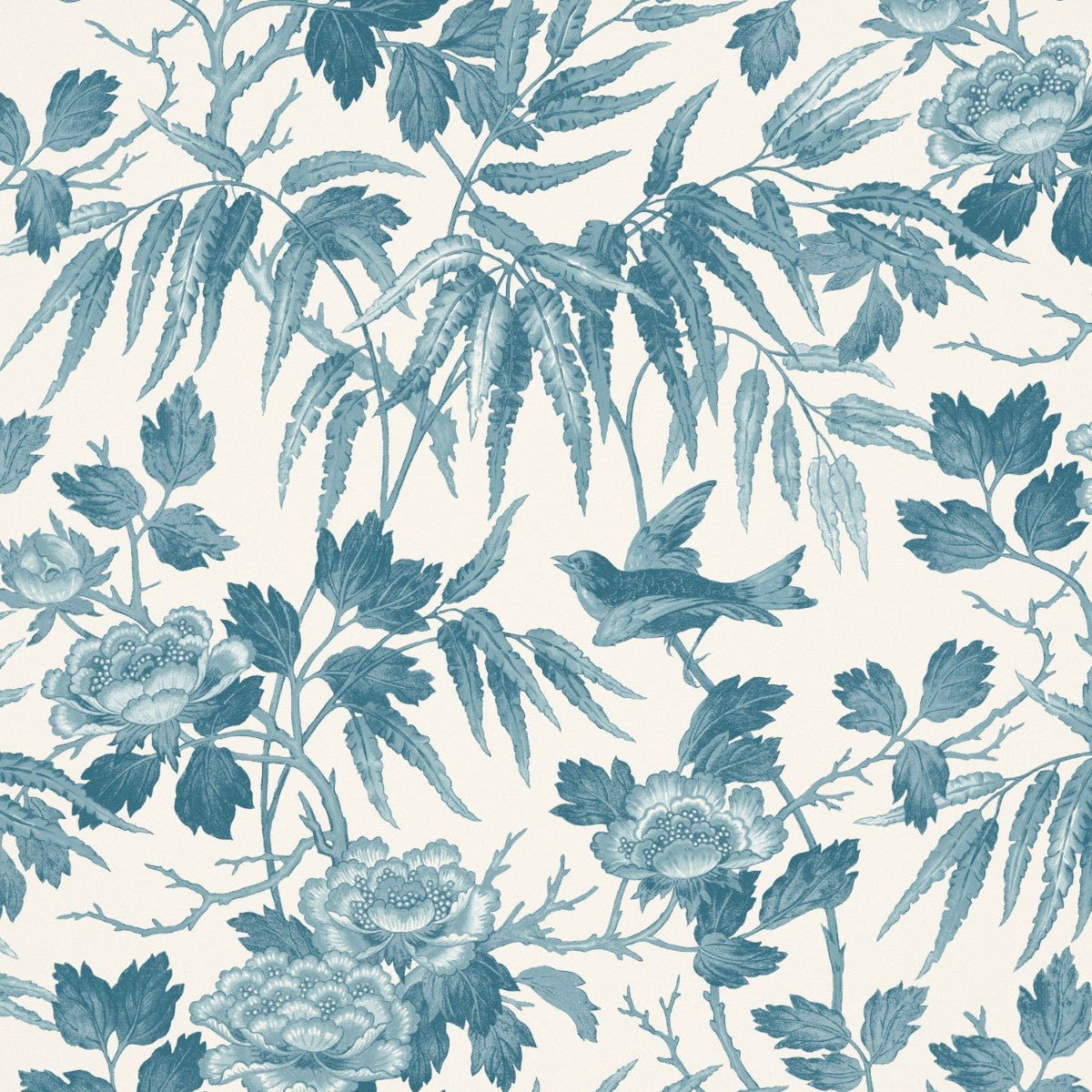 Peonies Wallpaper - Teal - Warner House - Premier Wallcovering
