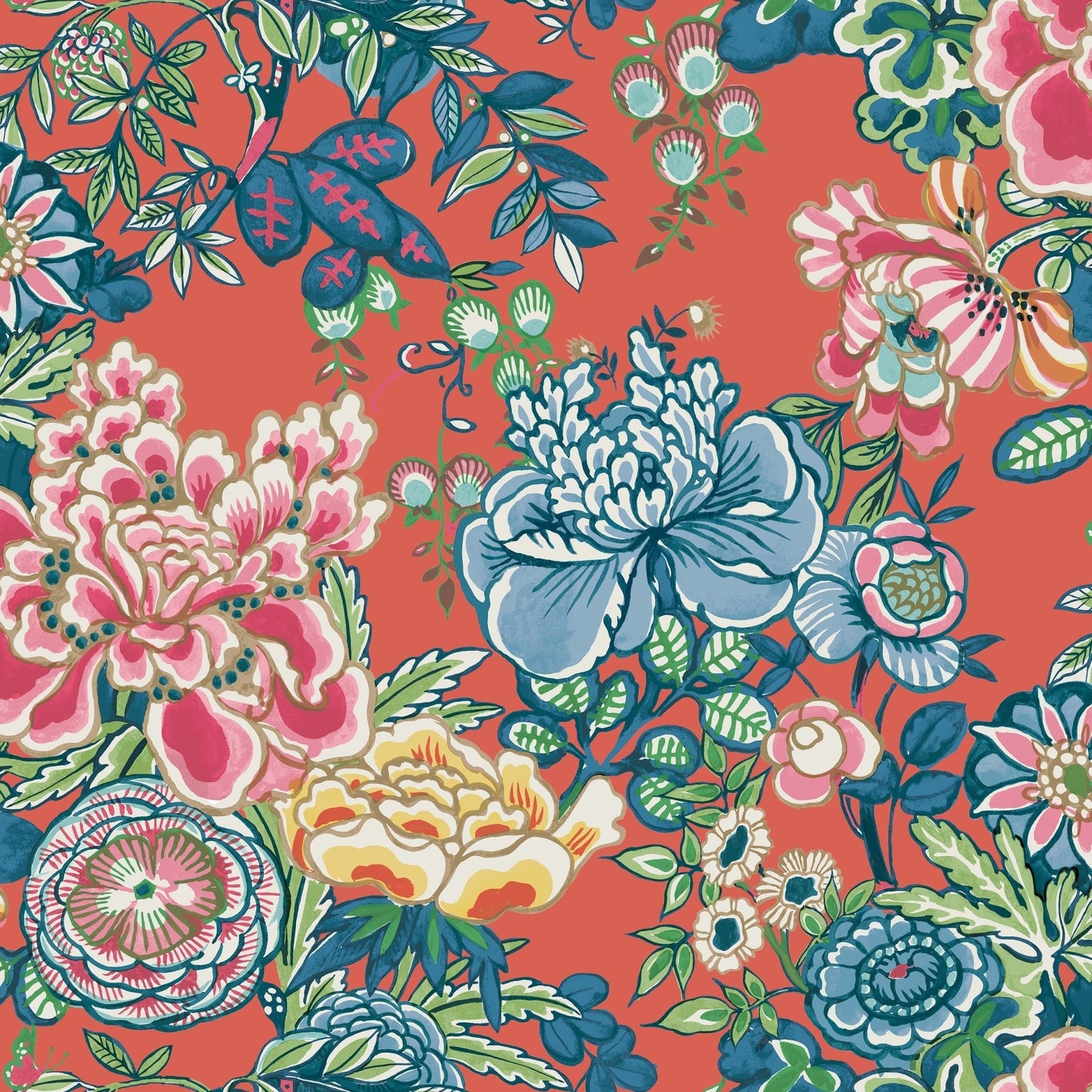 Peony Garden Wallpaper - Coral - Thibaut - T42018 - Premier Wallcovering