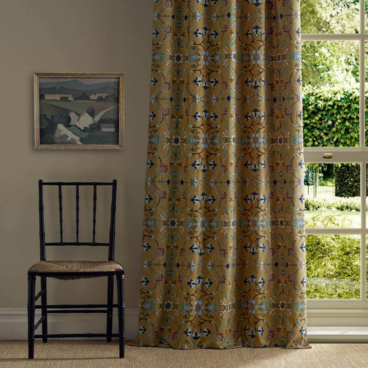 Persian Scroll Embroidery Fabric - Ochre - Morris & Co - 237658 - Premier Wallcovering