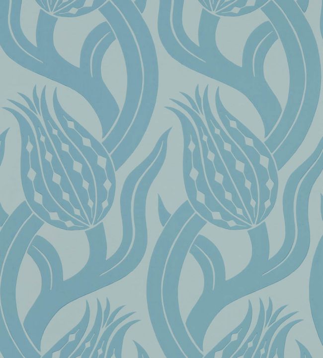 Persian Tulip Wallpaper - Blue Stone - ZHIW312997 - Zoffany - Premier Wallcovering