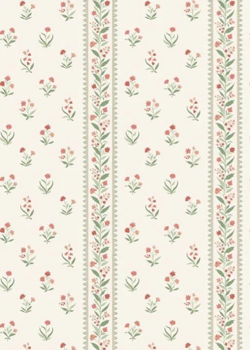 Petit Dapuri Wallpaper - Coral/ Sage - Nina Campbell - NCW4493 - 02 - Premier Wallcovering