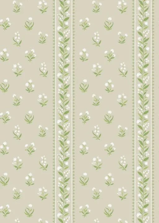 Petit Dapuri Wallpaper - White/ Green/ Stone - Nina Campbell - NCW4493 - 04 - Premier Wallcovering