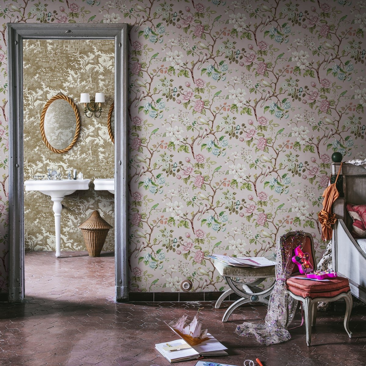 Petit Flora Wallpaper - Soft Pink - Rebel Walls - R19263 - Premier Wallcovering